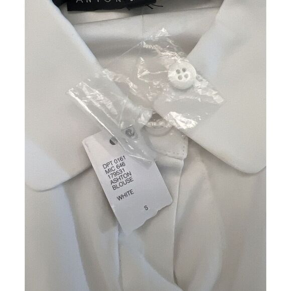 ANTONIO MELANI ASHTON BLOUSE Women Sz Small WHITE Ruffle Button Down - Picture 4 of 13